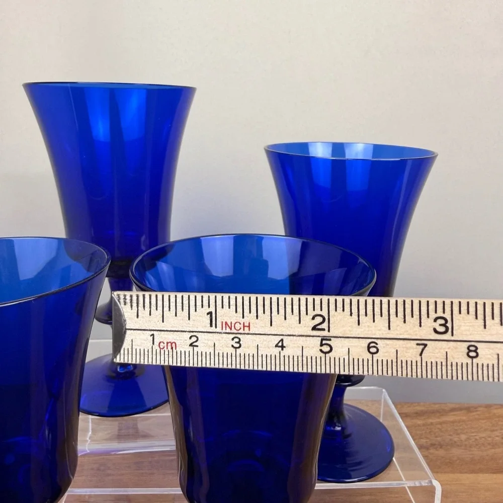Royal Crystal Poland Cobalt Blue Wine Goblets RPL2 Flared Stemware Set of 4